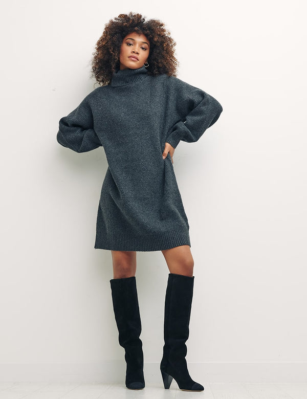 Charcoal High Neck Mini Jumper Dress