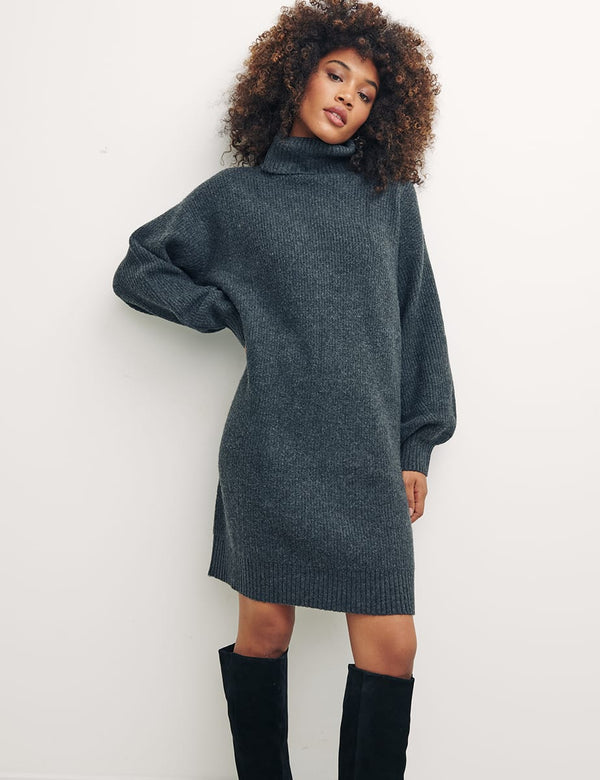Charcoal High Neck Mini Jumper Dress