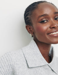 Grey Collar & Trim All Over Rib Jumper