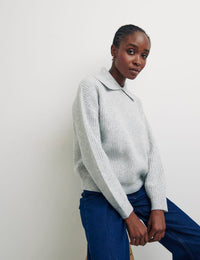 Grey Collar & Trim All Over Rib Jumper