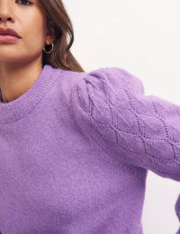 Purple Pointelle Sleeve Detail Jumper