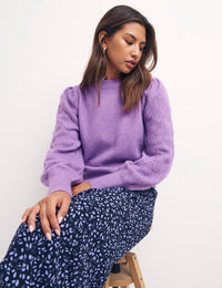 Purple Pointelle Sleeve Detail Jumper