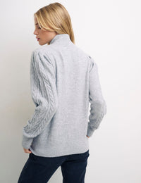 Grey Zip Through Cable Cardigan