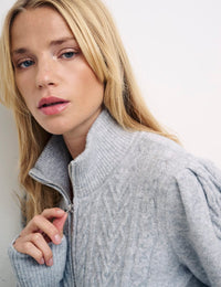 Grey Zip Through Cable Cardigan