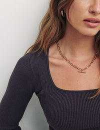 Brown Square Neck 2x2 Rib Top