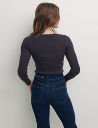 Brown Square Neck 2x2 Rib Top