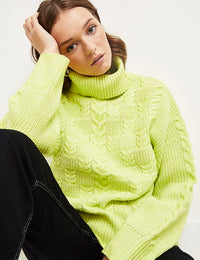 Green Roll Neck Cable Jumper