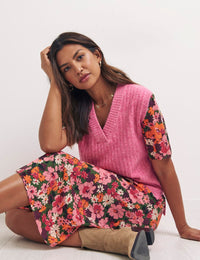 Pink V Neck Oversized Vest