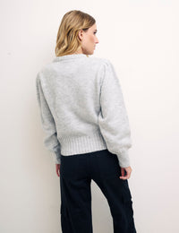 Grey Volume Sleeve Pointelle Panel Jumper