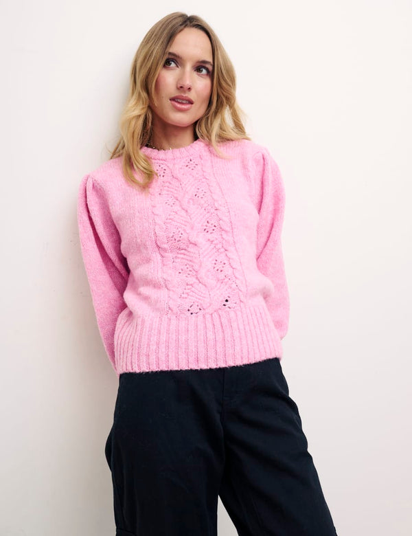 Pink Volume Sleeve Pointelle Panel Jumper