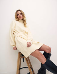 Cream Belted Jumper Mini Dress