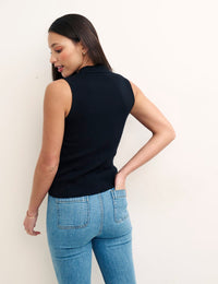 Black Sleeveless Button Through Knitted Top