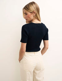 Black Sweetheart Knitted Short Sleeve Top