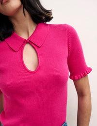 Pink Keyhole & Collar Knitted Top