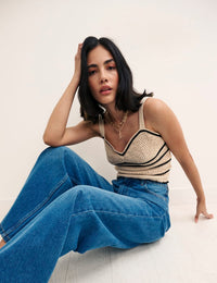 Black & White Mock Crochet Stripe Cami