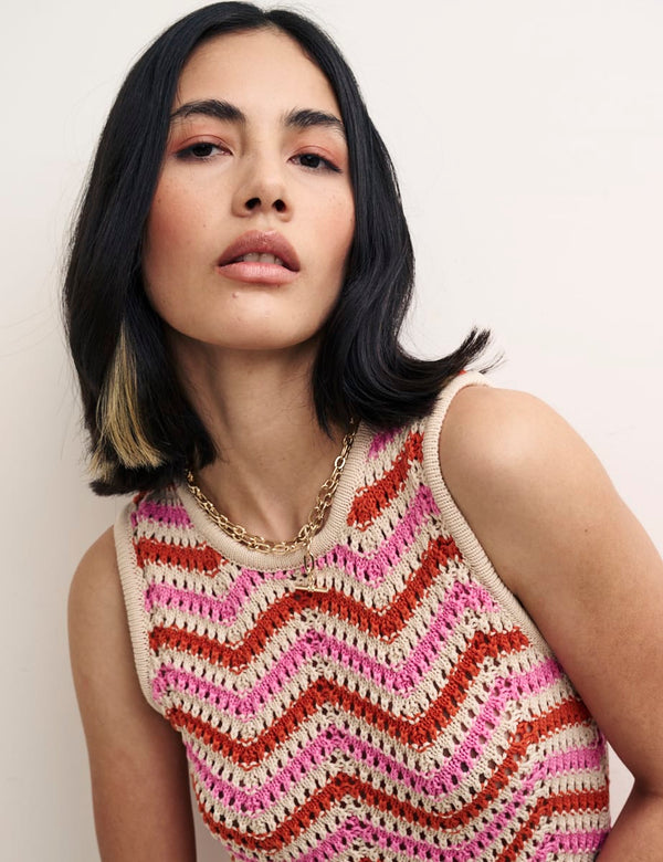 Pink & Orange Chevron Racer Midi Dress