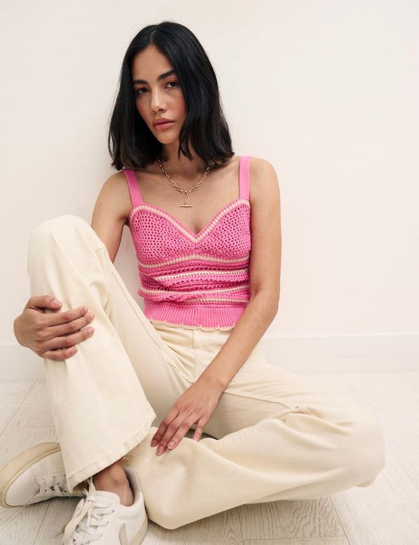 Pink Mock Crochet Stripe Cami