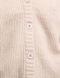 Cream Rib Knit V-Neck Button-Up Cardigan