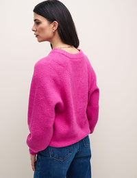 Pink Rib Knit V-Neck Button-Up Cardigan