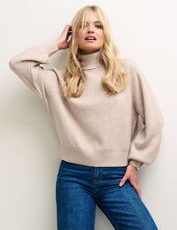 Cream Roll Neck Knitted Jumper