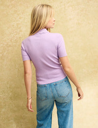 Purple Collar Ribbed Knit Top