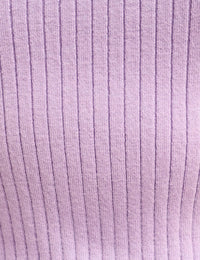 Purple Collar Ribbed Knit Top