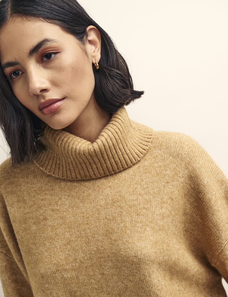 Camel Roll Neck Knitted Jumper