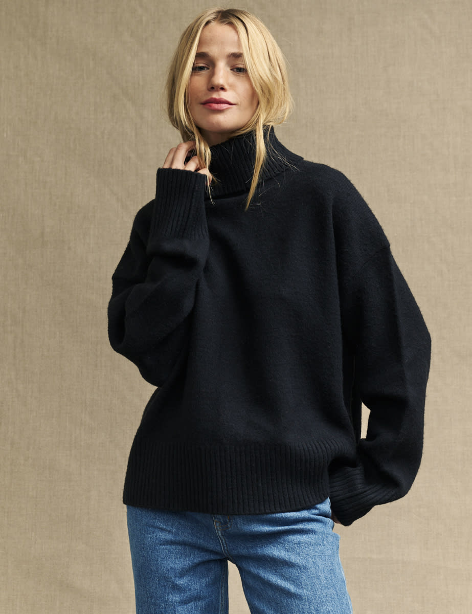 Black Roll Neck Knitted Jumper - Main Image