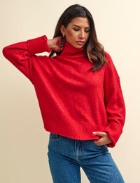 Red Roll Neck Knitted Jumper