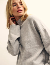 Grey Funnel Neck Longline Knitted Jumper