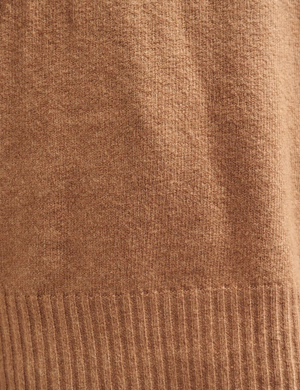 Camel Funnel Neck Longline Knitted Jumper