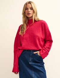 Pink Funnel Neck Longline Knitted Jumper