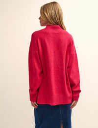 Pink Funnel Neck Longline Knitted Jumper