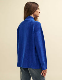 Blue Funnel Neck Longline Knitted Jumper