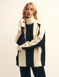 Fearne Cotton Black and Cream Stripe Roll Neck Jumper