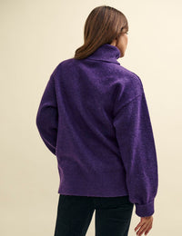 Purple Cable Knit Roll Neck Oversized Jumper