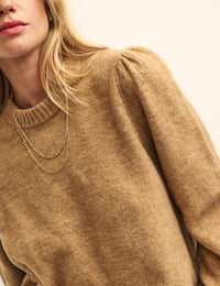 Camel Chunky Trim Crew Neck Knitted Jumper