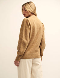 Camel Chunky Trim Crew Neck Knitted Jumper