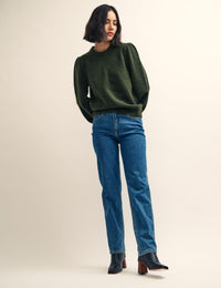 Khaki Green Chunky Trim Crew Neck Knitted Jumper