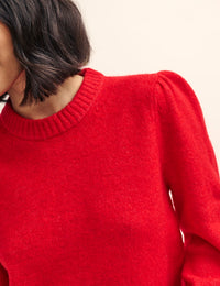Red Chunky Trim Crew Neck Knitted Jumper