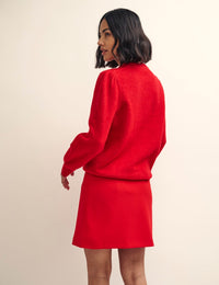Red Chunky Trim Crew Neck Knitted Jumper