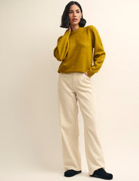 Mustard Yellow Chunky Trim Crew Neck Knitted Jumper