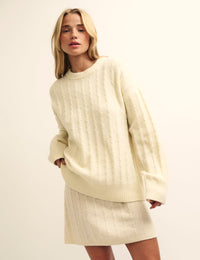 Cream Cable Crew Neck Oversized Knitted Jumper