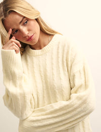Cream Cable Crew Neck Oversized Knitted Jumper