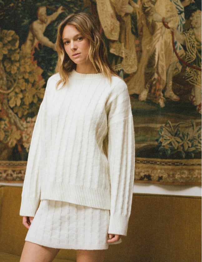 Cream Cable Crew Neck Knitted Jumper - Main Image