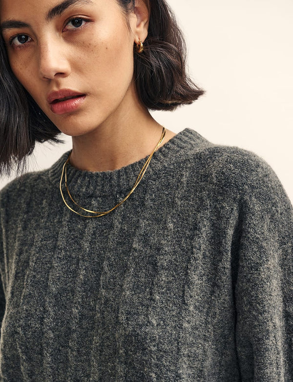 Grey Cable Crew Neck Oversized Knitted Jumper
