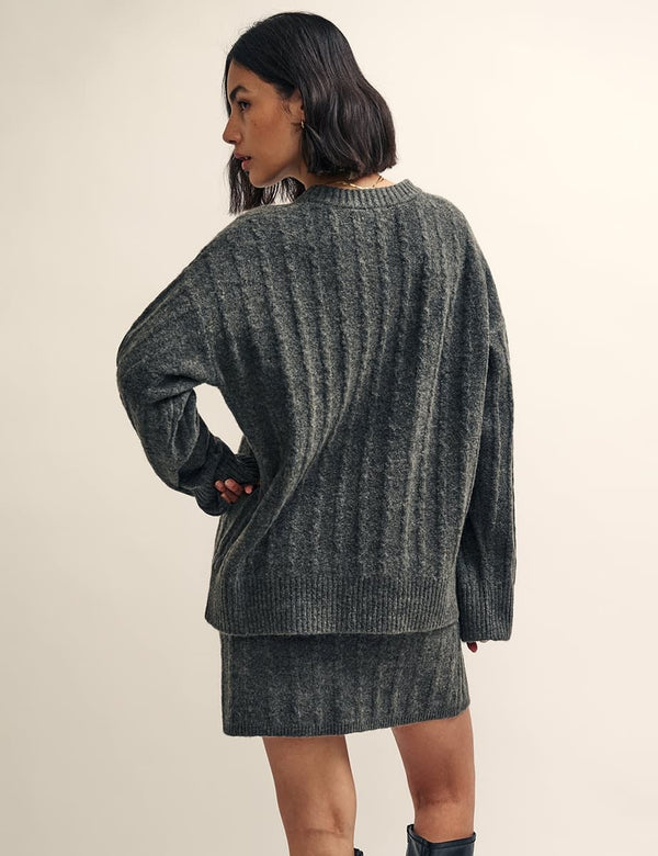 Grey Cable Knit Mini Skirt