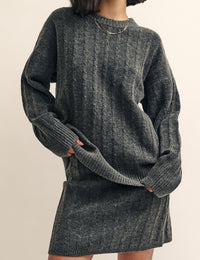 Grey Cable Knit Mini Skirt