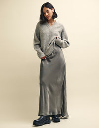 Grey V-Neck Knitted Jumper