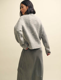Grey V-Neck Knitted Jumper